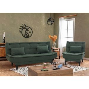 Set canapea extensibilă, Unique Design, 867UNQ1692, Lemn de carpen, Verde imagine