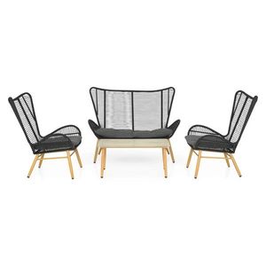 Set mobilier gradina/terasa Bodeh, 4 piese, otel, natur/negru/gri imagine