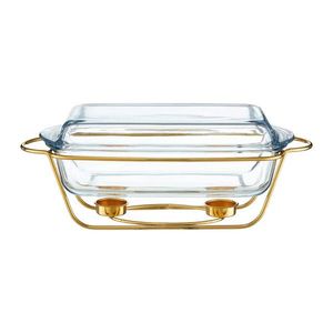 Chafing dish / Vas termorezistent cu incalzitor Saule, Ambition, 3.9 L, sticla, suport auriu imagine