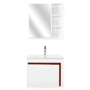 Set masca de lavoar si dulap suspendat cu oglinda Perla, 60x47x22 cm/60x13x63 cm, PAL/MDF, alb imagine