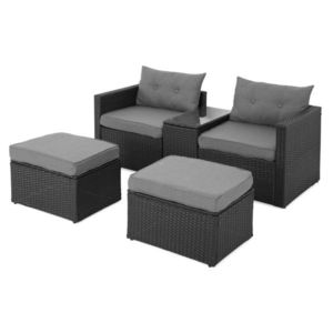 Set mobilier gradina/terasa, 2 fotolii + 2 taburete + masuta, Marti, otel, gri/negru imagine