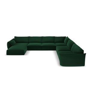 Coltar panoramic dreapta 8 locuri, Kaelle, Micadoni Home, BL, 384x284x85 cm, catifea, verde bottle imagine