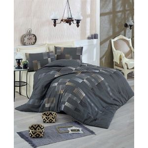 Lenjerie de pat dubla, Eponj Home, Trace Anthracite, 4 piese, amestec bumbac, antracit imagine