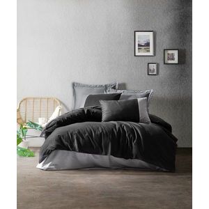 Lenjerie de pat dubla, 4 piese, 200x220 cm, 100% bumbac ranforce, Cotton Box, Plain, negru/gri imagine