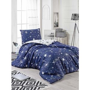 Lenjerie de pat pentru o persoana, EnLora Home, Halley - Dark Blue, 2 piese, amestec bumbac, alb/bleumarin imagine