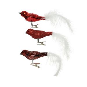 Set 3 globuri asortate Bird Red, Decoris, sticla, rosu imagine