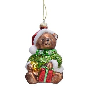 Glob Bear w sweater green, Decoris, 5.2x6x12 cm, sticla, multicolor imagine