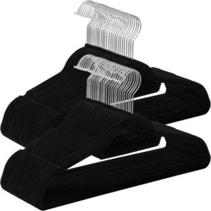 Set 50 umerase pentru haine acoperite cu catifea, Vasagle, 43.5x22.5 cm, antialunecare, max 5 kg, negru imagine