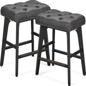 Set 2 scaune de bar, Vasagle, 44x32x66 cm, max 120 kg, lemn de cauciuc/piele ecologica, negru ink imagine