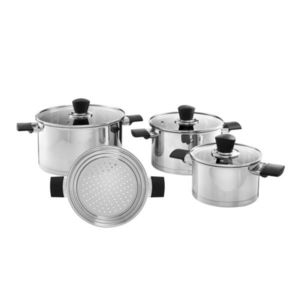 Set vase pentru gatit 7 piese, Ambition, 1.8 L / 3.5L / 6L, inox/sticla, argintiu imagine