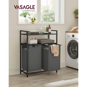 Cos de rufe cu 2 compartimente si 2 rafturi, Vasagle, 73x33x92 cm, 2 x 46 L, max 30 kg, negru/gri imagine