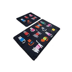 Set 2 Covorase baie Black Cats, 60 x 100 cm, 50 x 60 cm, Antiderapant, Negru imagine