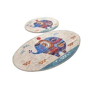 Set 2 Covorase baie Etnic Oval, 60 x 100 cm, 50 x 60 cm, Antiderapant, Multicolor imagine