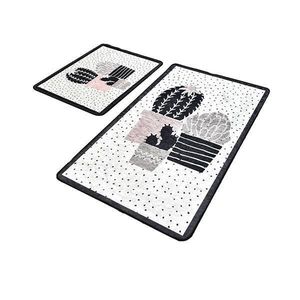 Set 2 Covorase baie Three Cactus, 60 x 100 cm, 50 x 60 cm, Antiderapant, Alb/Negru imagine