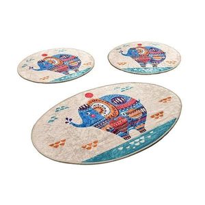 Set 3 Covorase baie Etnic Oval, 60 x 100 cm, 50 x 60 cm, Antiderapant, Multicolor imagine