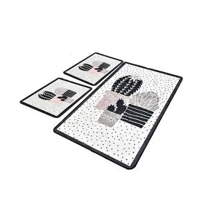 Set 3 Covorase baie Three Cactus, 60 x 100 cm, 2 x 50 x 60 cm, Antiderapant, Alb/Negru imagine