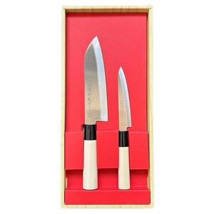 Set 2 cutite de bucatarie japoneze Santoku & Petty din otel inoxidabil pentru carne, peste, legume, cutie cadou imagine