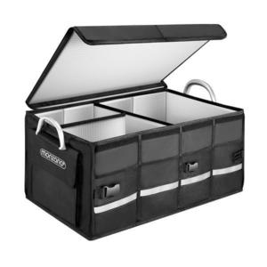 Cutie organizare portbagaj cu izolatie, impermeabila, pliabila, 3 compartimente, buzunare exterioare, 63 l, 60 x 35 x 30 cm, Negru imagine