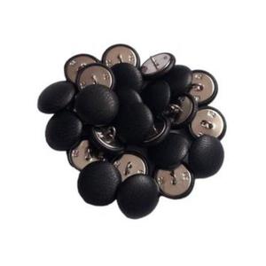 Set 25 nasturi metalici cu picior rotunzi, imbracati in piele naturala negru 1.5 cm marimea 28 imagine