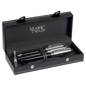 Set Stilou, Pix si Roller, Mark Twain, in cutie eleganta din Piele ecologica, Negru imagine