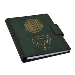 Agenda A5 din lemn Personalizata, Verde inchis, Piksel, Floarea Vietii, 100 pagini si pix din lemn inclus imagine