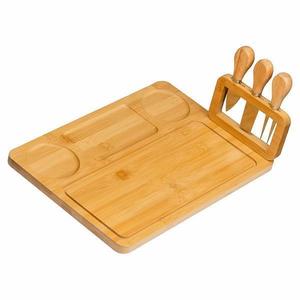 Set servire branzeturi, aperitive, Piksel, platou si 3 ustensile, 34 × 24 cm, bambus imagine