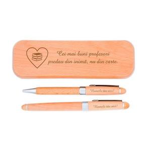 Set pix si Roller in Cutie din Lemn Natur, Cadou Personalizat, Profesori, Mesaj imagine