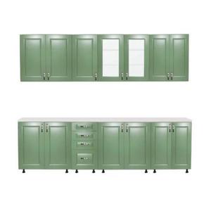 Bucatarie Zebra 2.6 metri Mdf Verde cu blat termoizolant Alb imagine