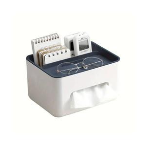 Cutie suport servetele multifunctional, pentru casa, plastic, alb/albastru, 21cm x 16 cm x 12 cm imagine