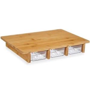 Tocator legume, fructe, alimente, bambus, cu 3 compartimente pentru depozitare, 40 x 28 X 6 cm imagine