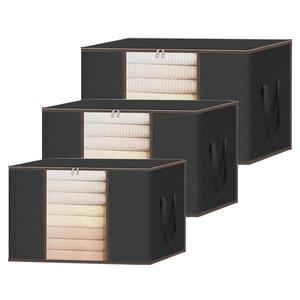 Set 3 Cutii pentru Depozitare si Organizare Teno®, 3 dimensiuni, pliabile, maner ranforsat si fereastra transparenta, 60 L / 84 L / 105 L, negru imagine