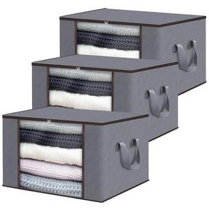 Set 3 Cutii pentru Depozitare si Organizare Mari Teno®, 105 L, 70x50x30 cm, gri deschis imagine