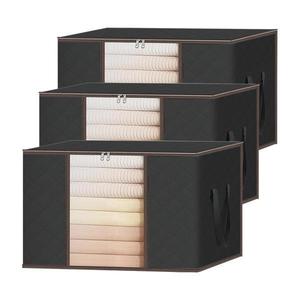 Set 3 Cutii pentru Depozitare si Organizare Mici Teno®, pliabile, maner ranforsat si fereastra transparenta, pentru haine/paturi/ plapumi/ perne/ lenjerii de pat/jucarii, 60 L, 46x48x28 cm, negru imagine