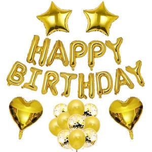 Set 27 Baloane Teno®, Litere, pentru Petreceri/Aniversari/Evenimente, confetti, stelute, inimioare, model Happy Birthday, gold imagine