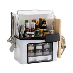 Organizator Multifunctional pentru Bucatarie Teno®, suport sticle, rafturi pentru condimente, cuier pentru ustensile, suport cutite, 46 x 26 x 43 cm, alb imagine