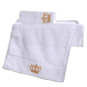 Set 3 prosoape hoteliere, de baie, albe cu broderie aurie, 140 x 70 cm, 35x75 cm, 32x32 cm - OEM imagine