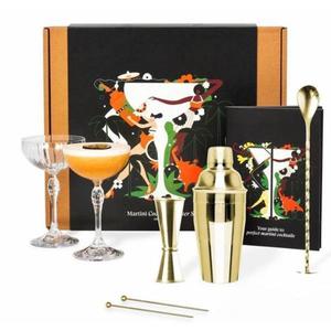 Set cadou pentru bauturi Cocktail Gold 7 piese - Shaker Cocktail din otel inoxidabil - 2 Pahare Martini Coupe imagine