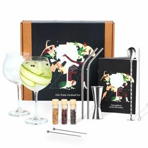 Set cadou pentru bauturi Gin Tonic Cocktail Silver 11 piese - Shaker din otel inoxidabil - 2 Pahare Gin-Tonic imagine