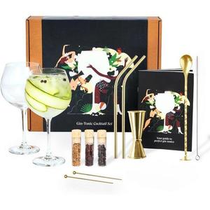 Set cadou pentru bauturi Gin Tonic Cocktail Gold 11 piese - Shaker din otel inoxidabil - 2 Pahare Gin-Tonic imagine