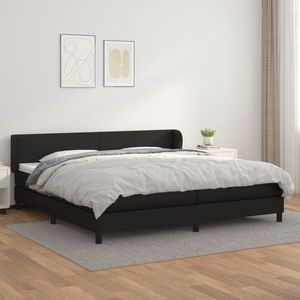 vidaXL Pat continental cu saltea, negru, 200x200 cm, piele ecologică imagine