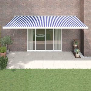 vidaXL Copertină retractabilă albastru/alb, 5x3 m, textil/aluminiu imagine