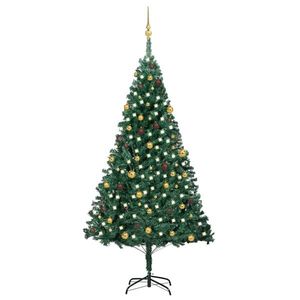 vidaXL Brad Crăciun artificial pre-iluminat, set globuri, verde 240 cm imagine