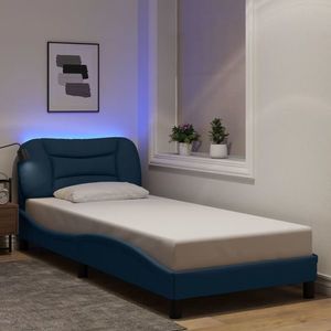 vidaXL Cadru de pat cu lumini LED, albastru, 90x190 cm, textil imagine