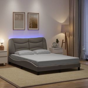 vidaXL Cadru de pat cu lumini LED, gri taupe, 140x200 cm, textil imagine