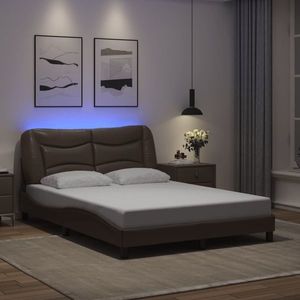 vidaXL Cadru de pat cu lumini LED, maro, 140x200 cm, piele ecologică imagine