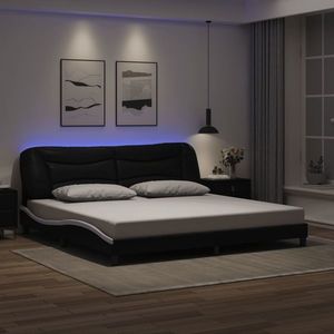 vidaXL Cadru de pat cu lumini LED negru/alb 200x200 cm piele ecologică imagine