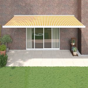 vidaXL Copertină retractabilă, galben/alb, 5x3 m, textil/aluminiu imagine