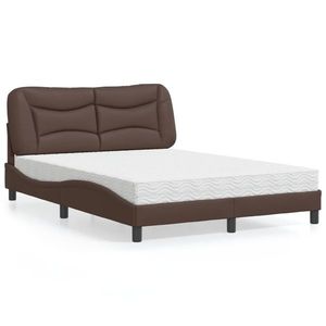 vidaXL Pat cu saltea, maro, 140x190 cm, piele ecologică imagine