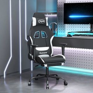 vidaXL Scaun gaming pivotant cu suport pentru picioare alb-negru imagine