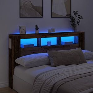 vidaXL Tăblie pat cu LED lemn vechi 180x18, 5x103, 5 cm lemn prelucrat imagine